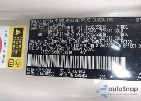 2013 Lexus Rx 350 из США, поврежденный, VIN 2T2ZK1BA9DC109819